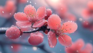 Pink Blossom Flower with Water Droplets Desktop Wallpaper Free