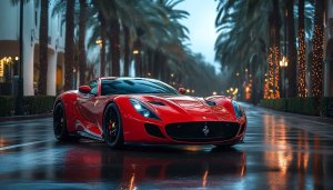 Red Ferrari Mobile Wallpaper Tropical Palm Road Background Free Download