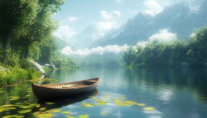 Serene Lake Boat 4K Desktop Background Scenic Landscape Wallpaper