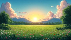 Anime Field Landscape Wallpaper 4K Desktop Background Beautiful Sky