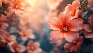 Hibiscus Flower Wallpaper, Coral Peach Petals, Free Desktop Backgrounds