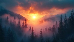 Fiery Sunset Mountain Forest 4K Desktop Background Mobile Wallpaper