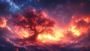 Fantasy Tree Nebula Glowing Sky 4K Desktop Background Wallpaper
