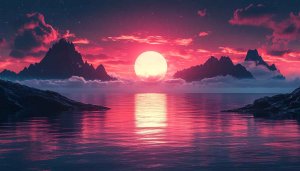 Crimson Sunset Ocean 4K Wallpaper - Mountain Reflection Mobile Background