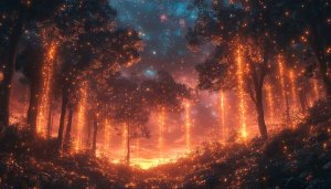 Enchanted Forest Lights 4K Desktop Background, Magical Night Wallpaper