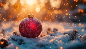 Red Christmas Bauble Snow Background 4K Festive Mobile Wallpaper