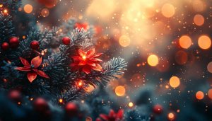 Christmas Tree Red Poinsettia Festive Bokeh Lights Mobile Wallpaper