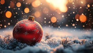 Red Christmas Ornament Snowy Background Mobile Wallpaper Free to Use