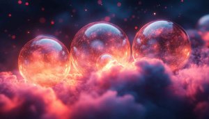 Galaxy Spheres on Clouds Fantasy 4K Desktop Wallpaper