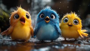 Three Cartoon Birds Wallpaper: Cute Animal Mobile Background