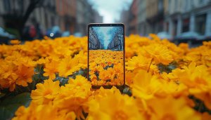 Phone in Flowers Wallpaper, Mobile Background, Yellow Aesthetic Screensaver