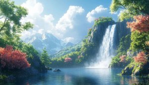 Scenic Waterfall Landscape 4K Desktop Background Free Mobile Wallpaper