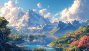 Snowy Mountains Lake Landscape 4K Desktop Wallpaper Background