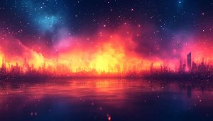 Cityscape Night Sky 4K Wallpaper, Cosmic City Mobile Background