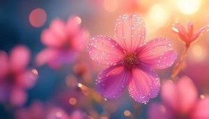 Pink Flower Dewdrops Mobile Wallpaper, 4K Desktop Backgrounds Free