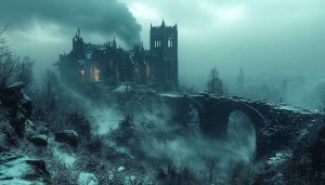 Gloomy Castle Winter Scene 4K Desktop Background Mobile Wallpaper
