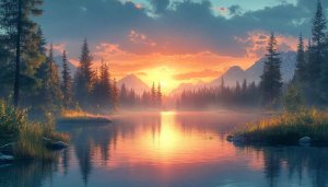 Tranquil Lake Sunset 4K Desktop Background Mobile Wallpaper Free