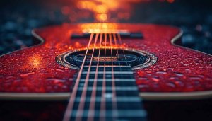 Red Acoustic Guitar String Instrument Bokeh Mobile Wallpaper