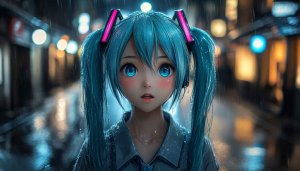 Hatsune Miku Anime Girl Rain 4K Desktop Wallpaper Mobile Background