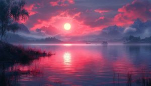 Pink Sunset Lake Mobile Wallpaper, Dramatic Sky 4K Desktop Background