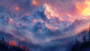 Fiery Mountain Peak 4K Desktop Wallpaper Scenic Landscape Art
