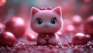 Cute Pink Kitten Animated Character 4K Wallpaper Mobile Background Free