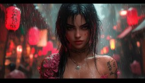 Rainy Night Cyberpunk Girl Wallpaper 4K Desktop Background
