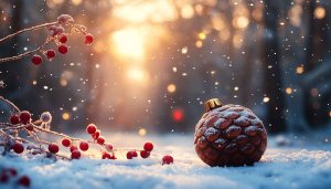 Snowy Pinecone Christmas Ornament 4K Desktop Background Winter Season