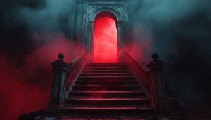 Red Portal Stairs 4K Desktop Backgrounds, Scary Mobile Wallpaper