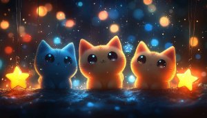 Cute Cartoon Cats with Glowing Stars, Free Mobile Wallpaper