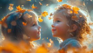 Autumn Girls Portrait Wallpaper, Falling Leaves, Aesthetic Backgrounds