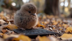 Cute Bird on Keyboard 4K Desktop Background Free Autumn Wallpaper