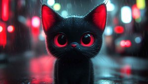 Black Cat Neon Eyes 4K Wallpaper, Cute Pet Mobile Background