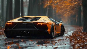 Orange Lamborghini Aventador Autumn Road 4K Desktop Car Background