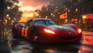 Cars Lightning McQueen 4K Wallpaper Night City Rain Mobile Background