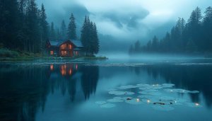 Lake House Reflection Desktop Wallpaper, Mountain Landscape Mobile Background