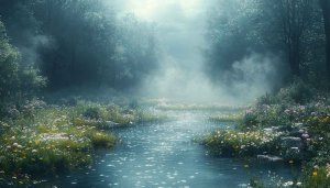 Misty River Forest 4K Desktop Background Serene Nature Wallpaper