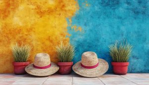Colorful Wall Art Straw Hats Mobile Wallpaper Tropical Vibe