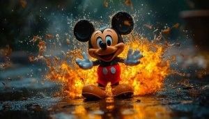 Mickey Mouse in Fire Splash Art 4K Desktop Background