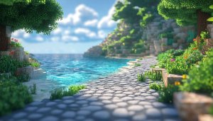 Minecraft Landscape Wallpaper: Ocean Coast 4K Desktop Background, Mobile Wallpaper