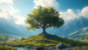 Lone Tree Mountain Scenery 4K Desktop Wallpaper Mobile Background