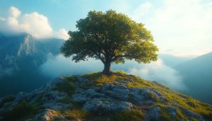 Lone Tree on Rocky Hill Mobile Wallpaper and Desktop Background