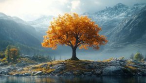 Autumn Tree Snowy Mountain Scenery Mobile Wallpaper 4K Background
