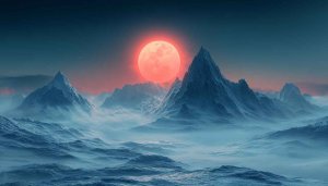 Red Moon Over Mountain Range Scenery 4K Desktop Wallpaper