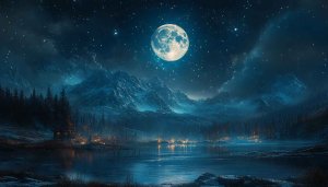 Full Moon Mountain Lake Reflection Night 4K Desktop Wallpaper