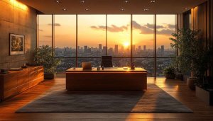 Office Sunset Cityscape Wallpaper - Free 4K Desktop Background