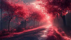 Red Forest Road Scenery Mobile Wallpaper 4K Desktop Background