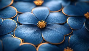 Blue Flower Petals Golden Edges, Aesthetic Floral Design Wallpaper
