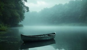 Misty Lake Canoe Wallpaper - Serene Desktop Background Free 4K