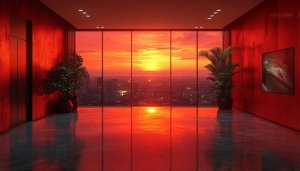 Red Room Sunset View 4K Desktop Background Mobile Wallpaper